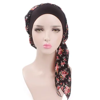 2020 Moda Muslimanskih Glavo Turban Kape Za ženske Dolgim Repom Natisnjeni Hidžab Islamske Headscarf pokrovu motorja, postane vroče Dame Hairloss Kemo Skp