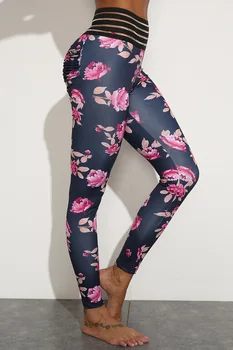 Moda Fitnes Legging Ženske cvet tiskane Športne hlače teče Visoko Pasu Potisnite Navzgor Vaja Dokolenke joga Femme