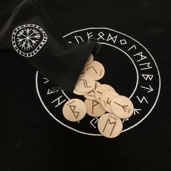 25pcs/nastavite ročno lesa Viking rune simbolov kroglice Gypsy rune Vedeževanje prijavite se čarovnik za ritual Rekviziti s krpo vrečko
