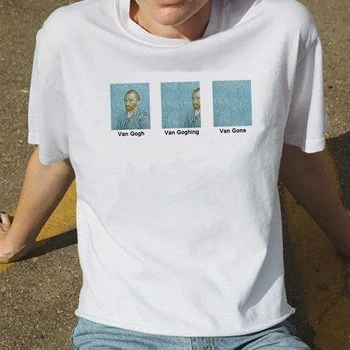 Van Gogh Van Goghing Van Šel Meme Smešno T-Shirt Hipsters Srčkan Graphic Tee Poletje Moda Tumblr Ponudbe Bele Majice, Obleke