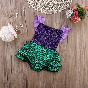 Srčkan Baby Girl obleke Sequins morska deklica baby Romper Sunsuit Obleke 0-24M Poletje otroška oblačila