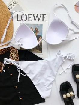 Žično Push Up Bikini Komplet 2021 Poletje Dveh Kosov Obleke Kopalnih Voda Retro Niz Tie Kopalcev Plažo Ženski Črno Bel Plavati Obleke