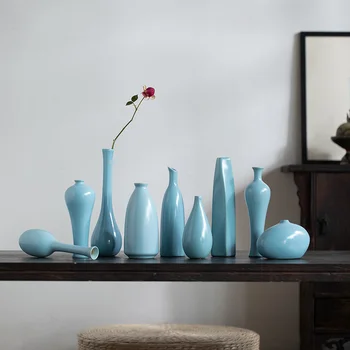 Jingdezhen Kitajski preprost Japonski Zen keramični namizni mala modra vaza posušen cvet dekoracijo