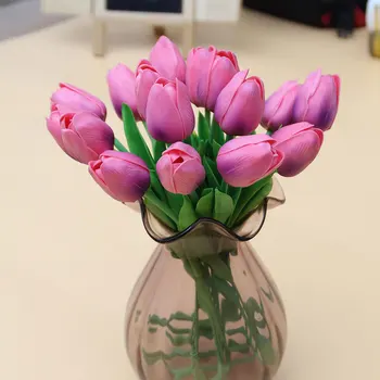 10 kos Doma Stranka Poročno Dekoracijo Svile cvetja Pu Mini Tulipanov Cvet Pravi Dotik Šopek rož Umetne Svile Cvet