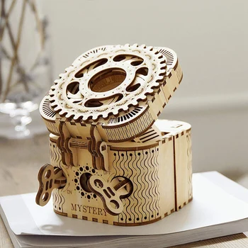 DIY 3D Lesene Puzzle Škatla za Shranjevanje Gesla zakladnico Sestavljanje Modela Stavbe Kit Igrače za Otroke