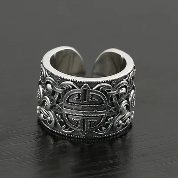 Resnično Trdnih S925 čisto srebro, nakit za moške, etnične slog Tang travo vzorec nastavljiv prstan Tajski silver fashion človek, srebrni prstani