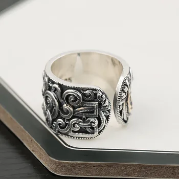 Resnično Trdnih S925 čisto srebro, nakit za moške, etnične slog Tang travo vzorec nastavljiv prstan Tajski silver fashion človek, srebrni prstani