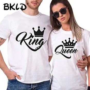 BKLD 2018 Poletje Moda, Kralj, Kraljica Krono Črke Natisni T-Shirt Moški Ženske Valentine Majica Priložnostne Smešno Pari T Shirt Ujemanje