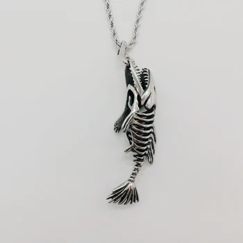 Gothetic Piranha kosti, ogrlico, obesek, mens 316L iz nerjavečega jekla edinstveno kosti rib ogrlica punk moda nakit CARA0550