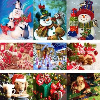 Novo Prišli DIY Digitalni Oljna slika, Barva Po Številkah Božič, Rojstni dan Edinstveno Darilo Božiček in Božič Drevo 75x60 cm