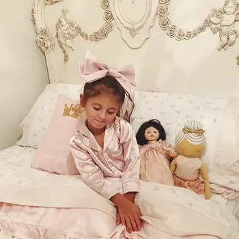 Baby Toddler Otroci, Dekleta, Saten Pižamo Nastavite Dolg Rokav Gumb Navzdol Sleepwear PJs