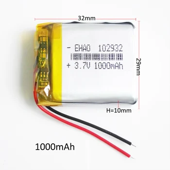 Debelo 10 kos 102932 3,7 V 1000mAh lipo litij-polimer baterija za polnjenje MP3 GPS DVD snemalnik slušalke e-knjige fotoaparat
