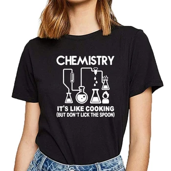 Vrhovi Majica s kratkimi rokavi Ženske kemija kemija je kot kuhanje Moda Belo Kratko Tshirt Ženske
