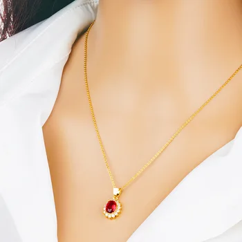 Rdeča Modra Zelena Kristalno 24K gold obesek za ženske ogrlica 2019 nov modni Pravi 24K gold nakit Nikoli ne Zbledi