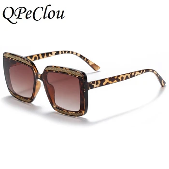 QPeClou Novo Modno Razkošje Sije Sončna Očala Ženske Letnik Velik Kvadrat Sonce Očala Ženska Seksi Leopard Rjavih Odtenkih Oculos