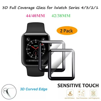 2PCS Veliko Za Apple Watch 44 MM 40 MM Serija 4 3 2 1 3D Ukrivljen, Poln Kritje Stekla Film za iWatch 42/38 MM templered Glass Zaslon
