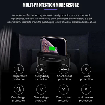10W Brezžični Avto Polnilec Pokal z USB Tip-C Izhod za Samsung S10 S8 S9 Note8 9 iPhone 11 Pro XS Max XR Hitro Brezžično Polnjenje