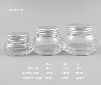 200 x 15 G 30 G 50 G pregleden prirezani ramenski kozarec smetane Jar 1oz 5/3 oz prozornega Stekla Kozmetični Posodah Embalažo
