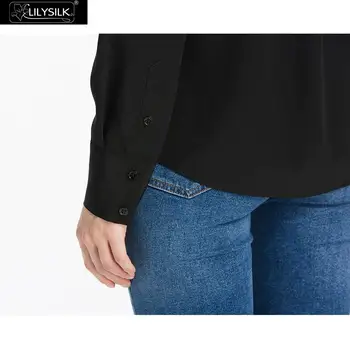 LilySilk Svileno Bluzo Majica za Ženske Ženski Elegantne Dame Gubam Osnovne Dolg Rokav Gumb Mehko Brezplačna Dostava