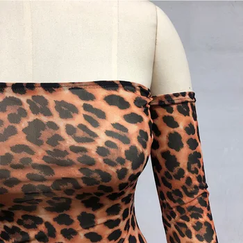Jeseni Sexy Klub Igralne Obleke Ženska Jumpsuit Dolge Hlače Hlače Romper Off Ramenski Leopard Tiskanja Stranka Bodycon Jumpsuit Kombinezon