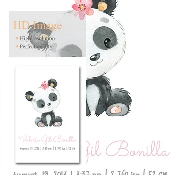 Baby Rojstva Meri Plakat Panda Živali Vrtec Platno, Tisk Steno Umetnosti Slikarstva Nordijska Otrok Dekoracijo Sliko Dekle Spalnica Dekor