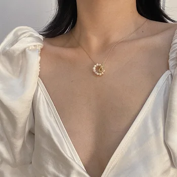 Vintage naravnih sladkovodnih pearl obesek zlati kovinski Estetske verige ogrlica za ženske kpop nakit prijatelji darilo