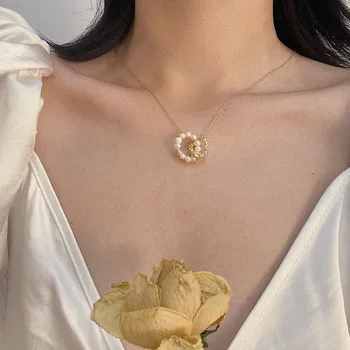 Vintage naravnih sladkovodnih pearl obesek zlati kovinski Estetske verige ogrlica za ženske kpop nakit prijatelji darilo