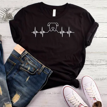 Pitbull srčni Utrip Ženske tshirt Bombaž Priložnostne Smešno majica Lady Yong Dekle Top Tee Višje Kakovosti Spusti Ladje S-473