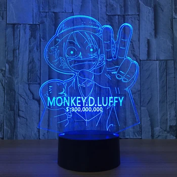 En Kos Luffy 3D LED RGB Noč Svetlobe 7 Sprememba Barve Desk Svetlobe figuric 2215 Otroci Doma Božični Igrače