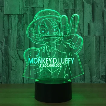 En Kos Luffy 3D LED RGB Noč Svetlobe 7 Sprememba Barve Desk Svetlobe figuric 2215 Otroci Doma Božični Igrače