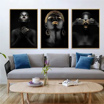 Platno slikarstvo zlati afriške lepoto svetlobe luksuzni sodoben minimalističen, dekorativno slikarstvo, dnevna soba jedilnica