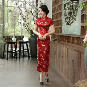 2020 Nove Rdeče Rajon Cheongsam Tradicionalno Kitajsko Obleko Classic Ženske Qipao Elegantno Kratek Rokav Novost Dolgo Obleko S-3XL