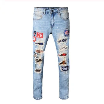 Nova Posebna cena Men ' s plus velikost značko obliži ripped kavbojke Slim suh krpanje lukenj stiski stretch traper hlače hlače