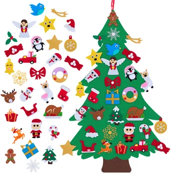 Otroci DIY Čutiti Božično Drevo Smily Santa Claus Okraski 2021 Novo Leto, Darila Umetno Drevo Božično Dekoracijo za Dom