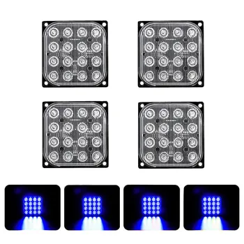 4PCS Modra Fso Flash Luči v Sili Stroboskopske Luči za Tovornjake 16LED 4x4 Kvadratnih Utripajoče Luči v Sili, 12/24V