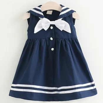 Nova Dekleta Obleko 2020 Mornar, ki bo Ustrezala Gumb Dekoracijo Dekle Otroci Obleko Lok Baby Dekle Obleko Obleko za 3 7 Let Študentov Oblačila