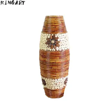 Veliko Retro Bambusa Bela Tla Vaza Velika Dnevna Soba Dekorativni Veliko Besedo Vaza Home Art & Craft Cvetlični Lonček Tkane 029142
