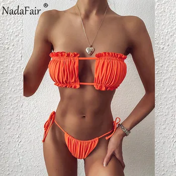 Nadafair Poletje Seksi Ženske Bikini Komplet Povoj Dva Kosa Push Up Kopalke 2020 Trdna Biquini, Plavanje Obleko Ženske Kopalke