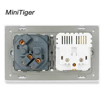 Minitiger 2 Banda francoski Standard Vtičnico Z 2 USB Charge Vrata Skrito Mehko LED Indikator Kristalno Steklo Plošče