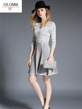 OLOMM 2020 Novi Evropski in Ameriški modni 3/4 rokav Plesti Obleko Šivanje Nabrano krilo HR160615 brezplačna dostava