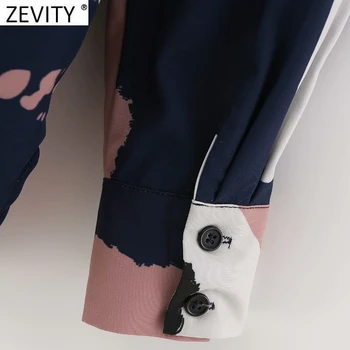 Zevity 2021 Ženske Fashion Color Matching Kravato Barvana Delavska Žensko Bluzo z Dolgimi Rokavi Zapenjanje Kimono Srajce Elegantna Blusas Vrhovi LS7666