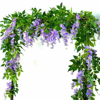 2M Wisteria Umetno Cvetje Trte Garland Poroko Arch Dekoracijo Ponaredek Rastline, Listje Rattan Zaostajajo Umetno Cvetje Ivy Steno