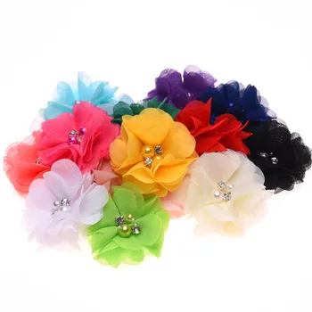 100 KOZARCEV Pearl Šifon Cvet za Lase Pribor DIY cvetje za Glavo Ročno Lase cvet Brez Hairclip Hairbow