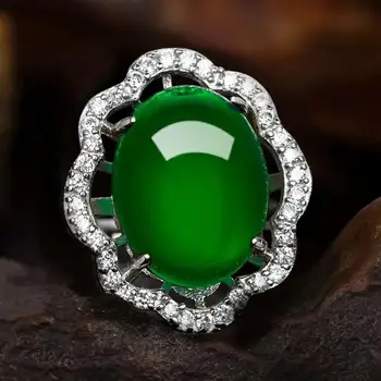 Bague Ringen Ustvarili Smaragdno Zeleni Prstan Chalcedony Gemstone Posla 925 Srebrni Prstani Pribor Ženske Valentinovo