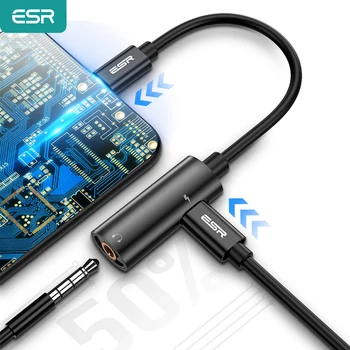 ESR 2 v 1 za Tipa C Adapter Za Xiaomi Samsung Note 10 Adapter Za Huawei Mate10 Polnilnik Splitter Slušalke Adapter