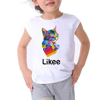 Fant T Shirt Za Dekleta Vrhovi Mavrica Likee Mačka Graphic Tee Smešno Otroke, Oblačila Za Otroke, Oblačila Deklet 4 Do 12 Fantje Kratek Rokav
