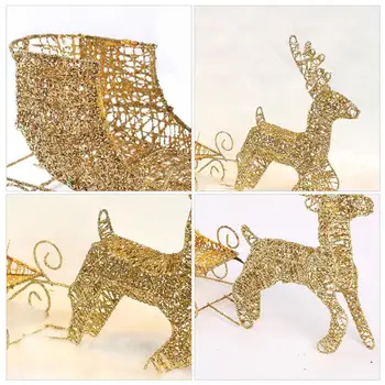 1pc Božič Jelena Voziček Ornament Mini Jelenov Elk Namizni Okras Kovanega Železa Zlati Sani Voziček Tabela Številke Okraski