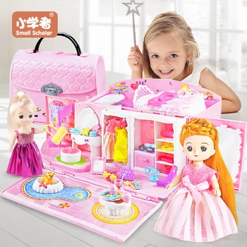 Lutka Hiša nosilna vreča, pribor srčkan Pohištvo Miniaturni Lutke Darilo za Rojstni dan doma Model igrača hiši lutka Igrače za Otroke