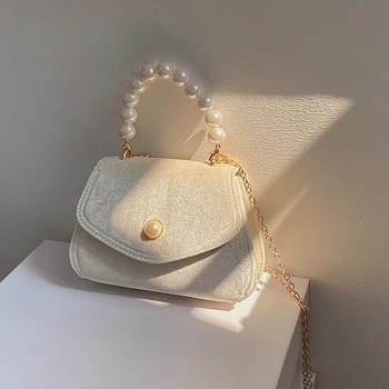 Retro pearl prenosni kvadratek vrečko žensk 2020 jesen/zima novo sueded-verige večerja vrečko slung čez ramo torba