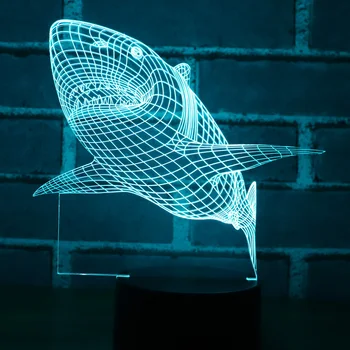 3D LED Nočne Luči morskega Psa s 7 Barv Svetlobe za Dom Dekoracija Žarnice Neverjetno Vizualizacija Optične Iluzije, Super